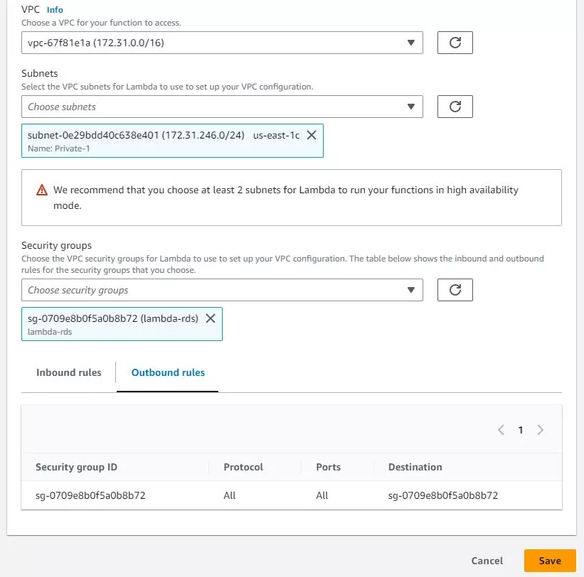 Connecting your Lambda Function to a Private Database