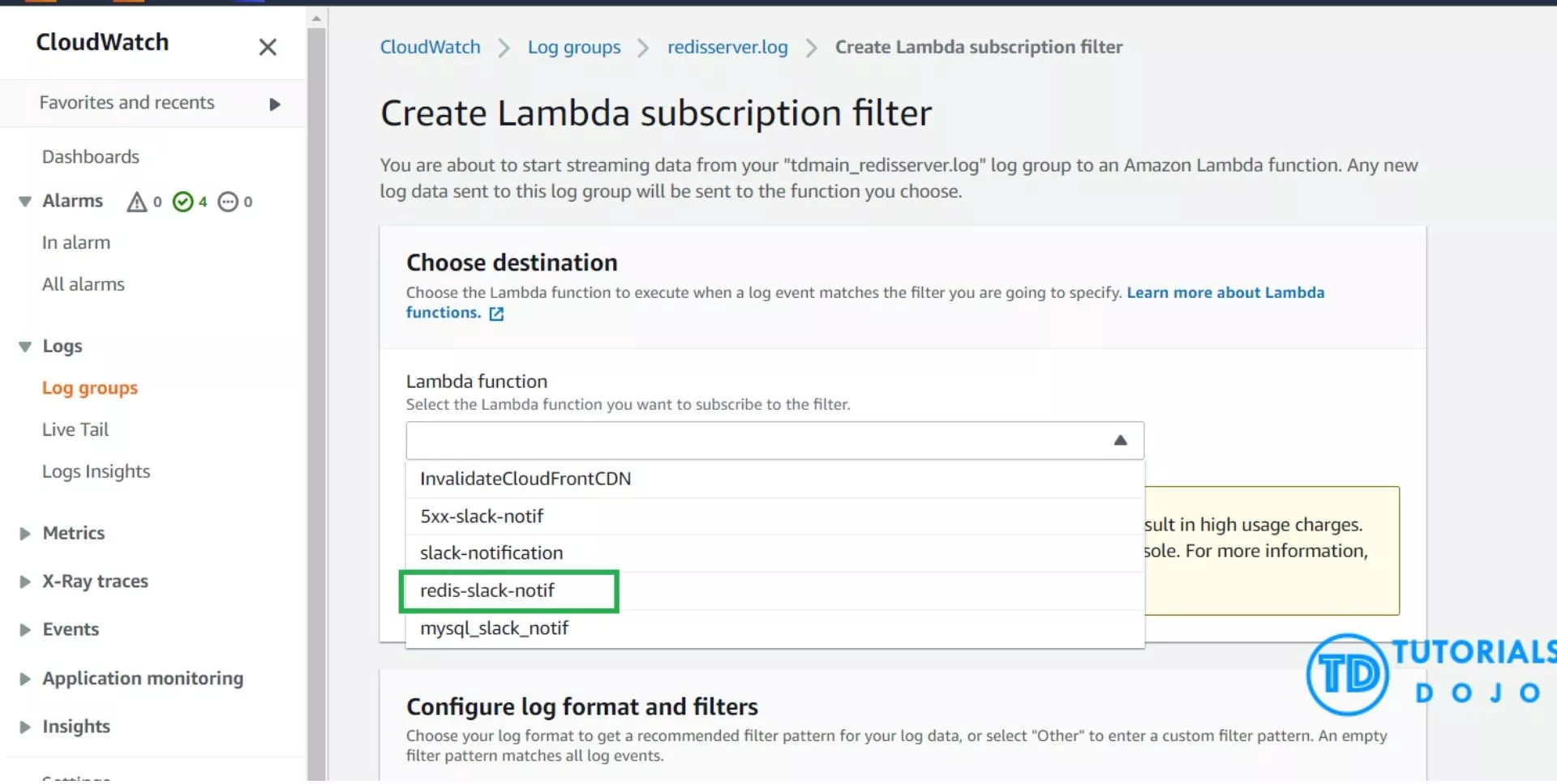 Creating a Slack Notification for Redis Errors with Lambda Function and CloudWatch Logs Integration