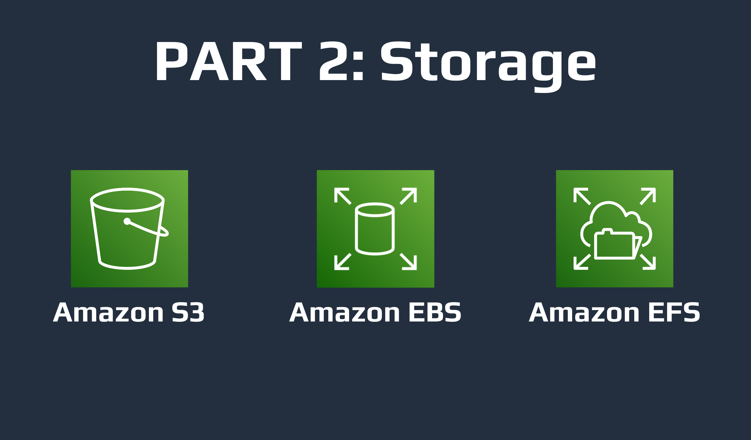 Amazon S3, Amazon EBS, and Amazon EFS