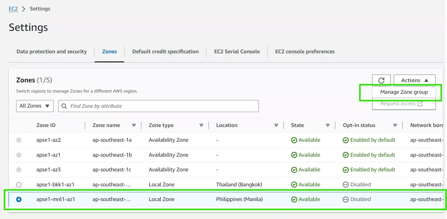 AWS Local Zone Manila