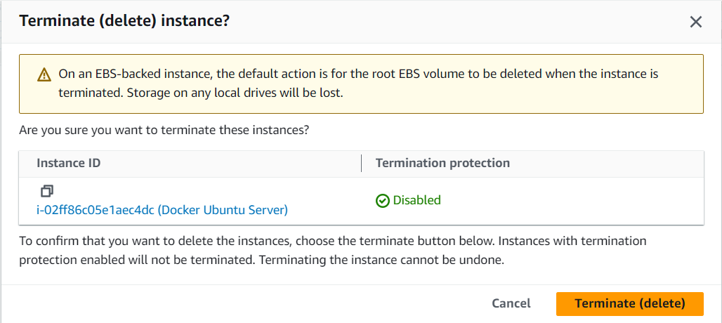 Terminate Instance Confirmation