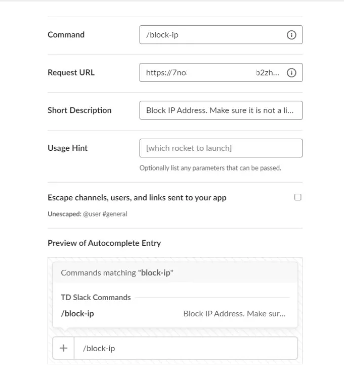 Block IP Slack Commands
