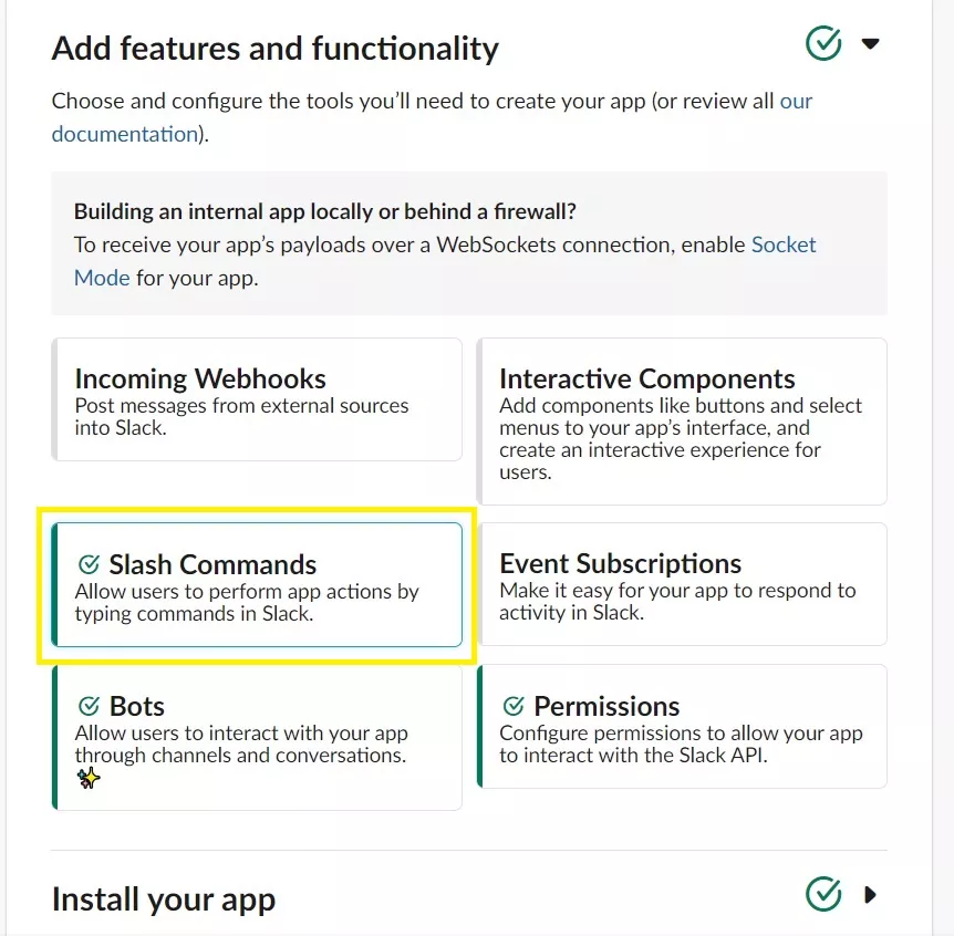 Cache Manager Slack App - Enable Slash Commands