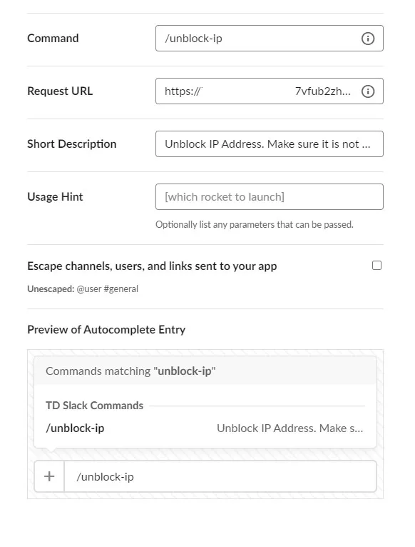 Unblock IP Slack Commands