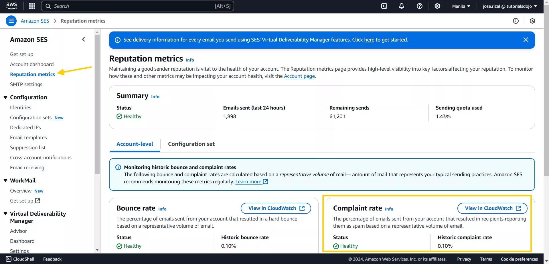 Amazon SES - Reputation Metrics