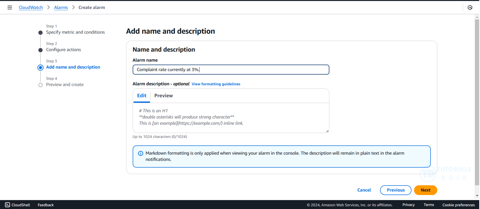 Monitoring Amazon SES- Alarm Name