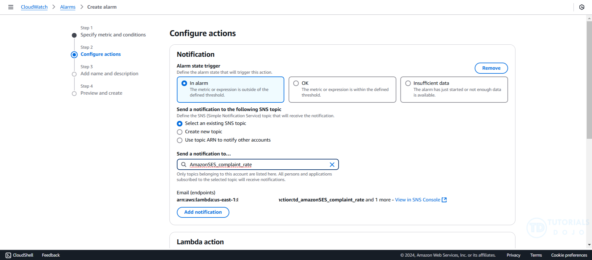 Monitoring Amazon SES- Configure Actions