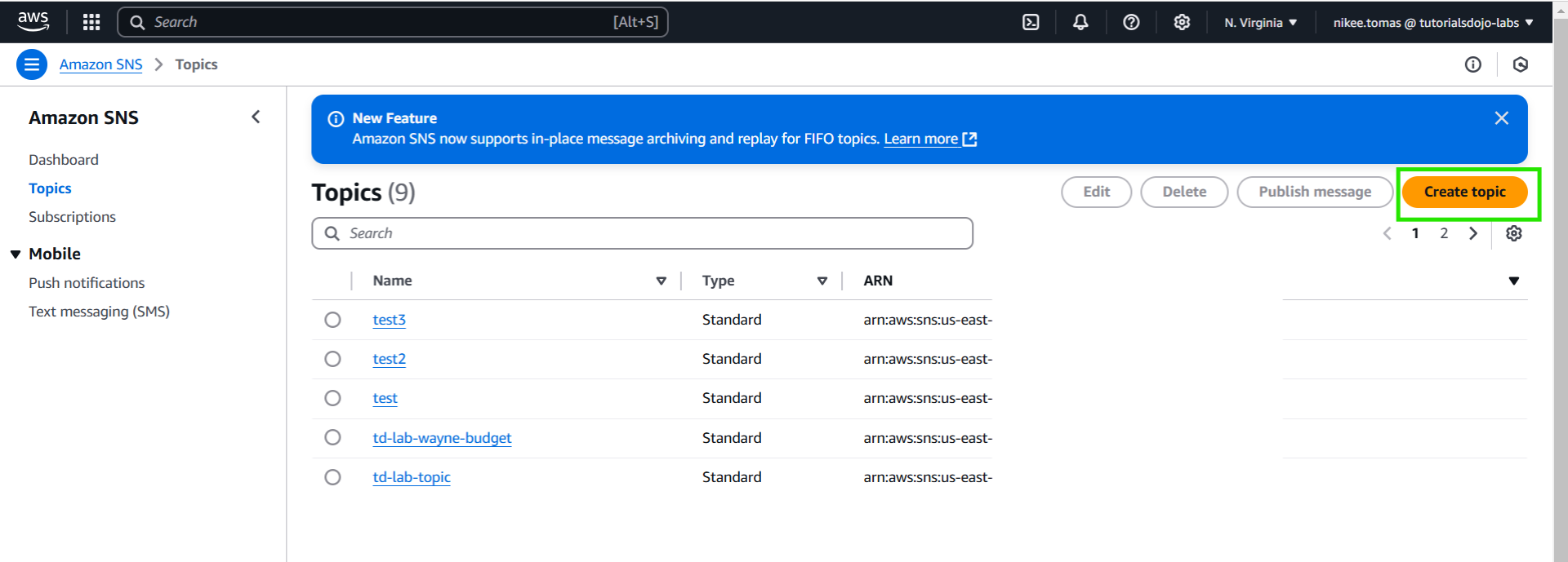 Monitoring Amazon SES- Create Topic