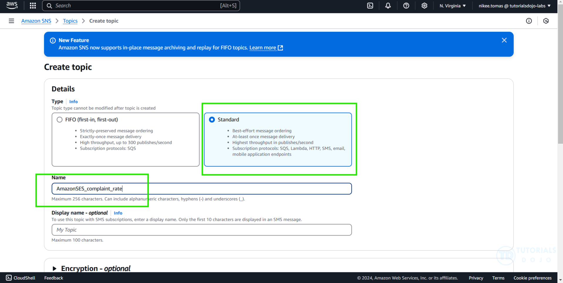 Monitoring Amazon SES- Create Topic config