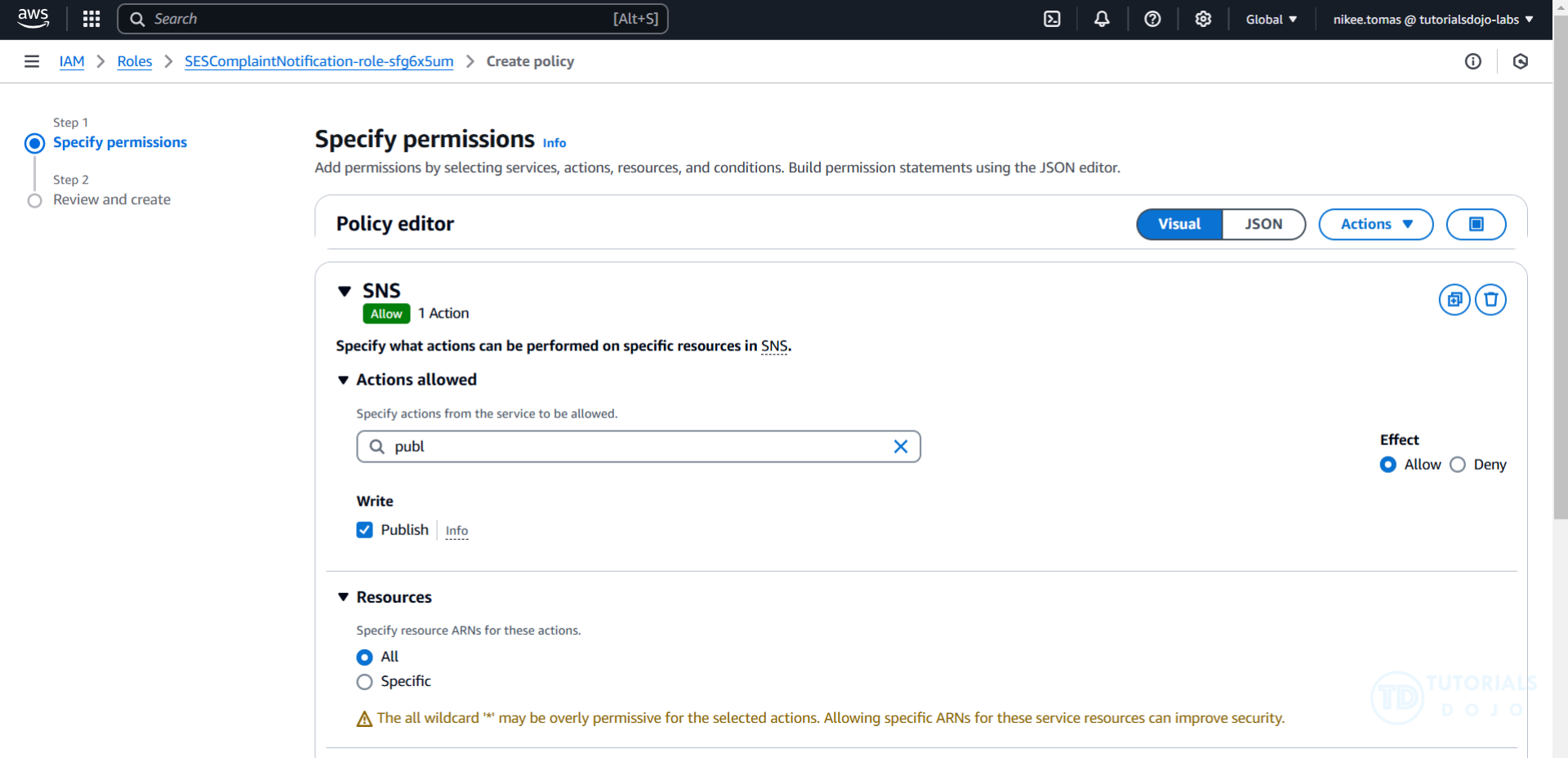 Monitoring Amazon SES- Create inline policy