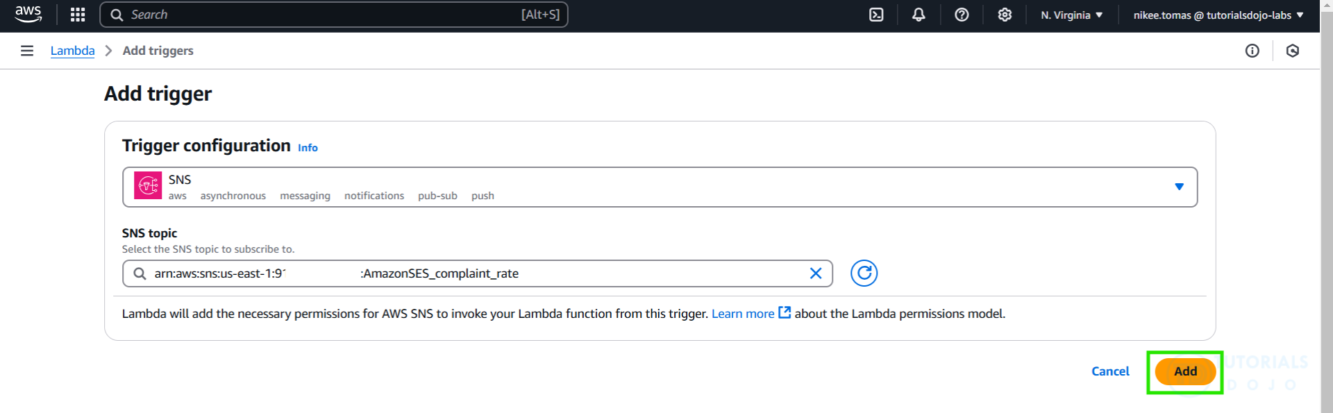 Monitoring Amazon SES- SNS Trigger