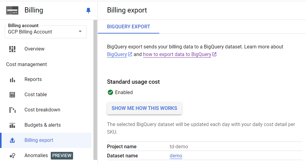 Billing export