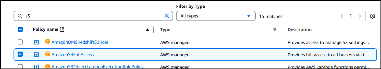 DeepSeek in Amazon Bedrock: Select AmazonS3FullAccess