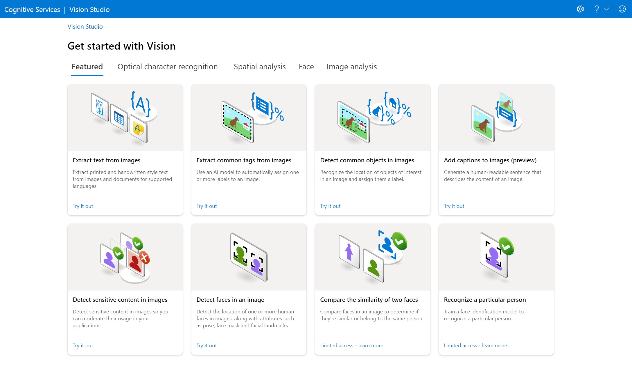 Vision Studio home page