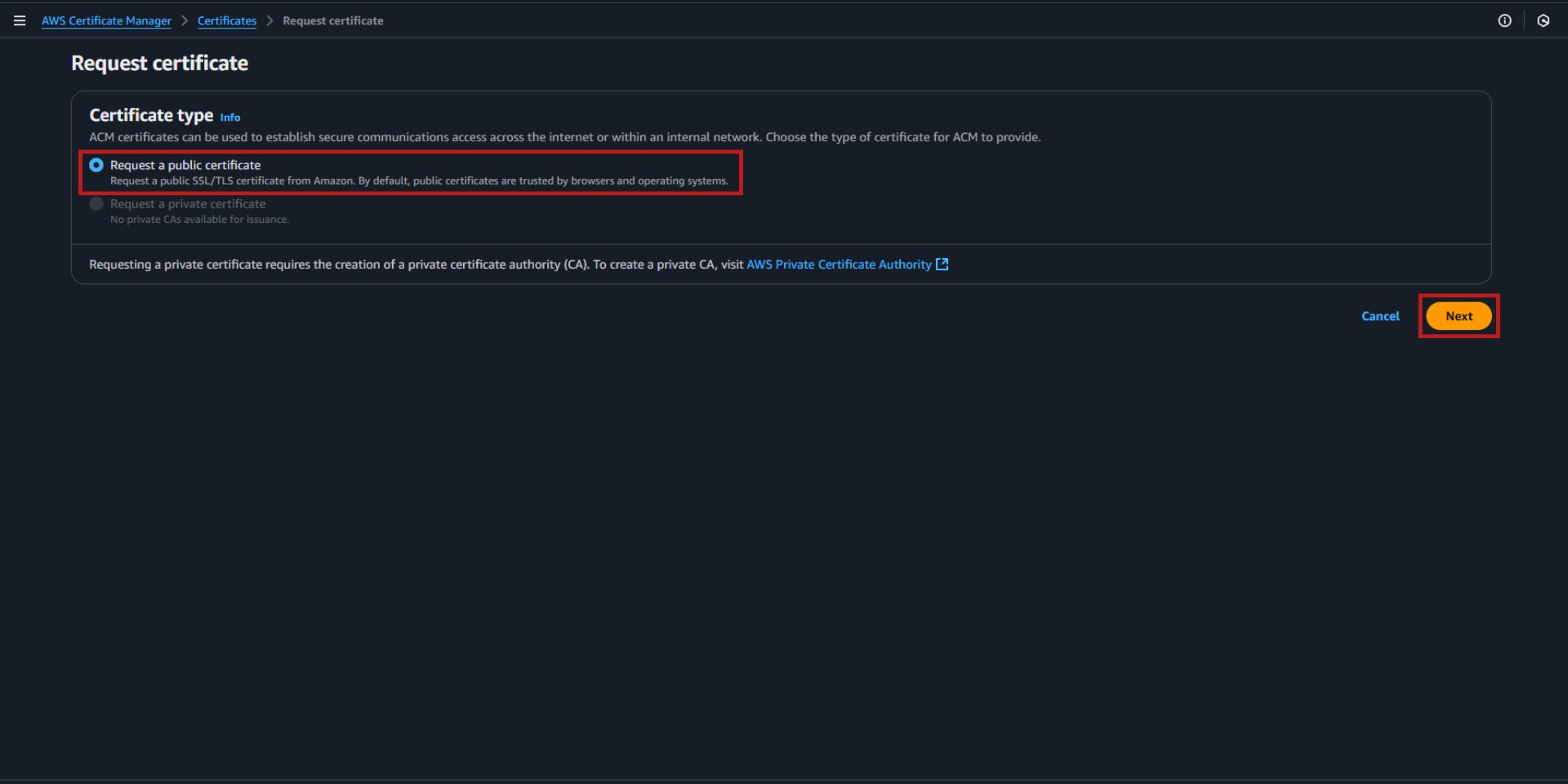 AWS ACM Requesting a Certificate for DNS Management