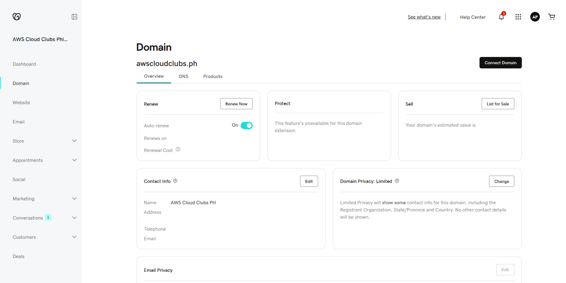 GoDaddy Dashboard for DNS Management