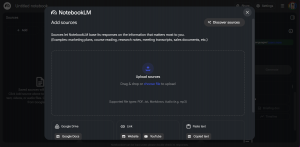 "Add sources" pop-up with upload options.
