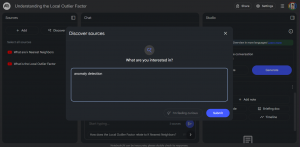 NotebookLM "Discover sources" search for "anomaly detection".