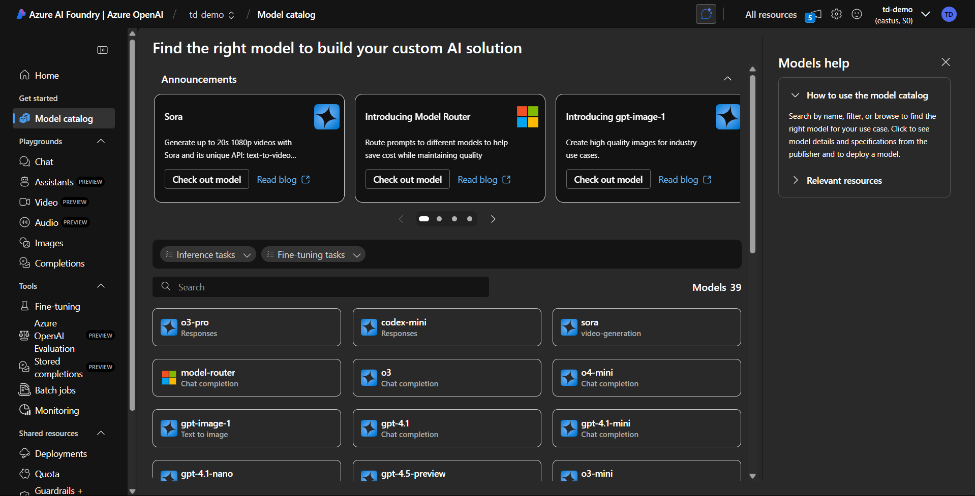 Azure OpenAI - Model catalog