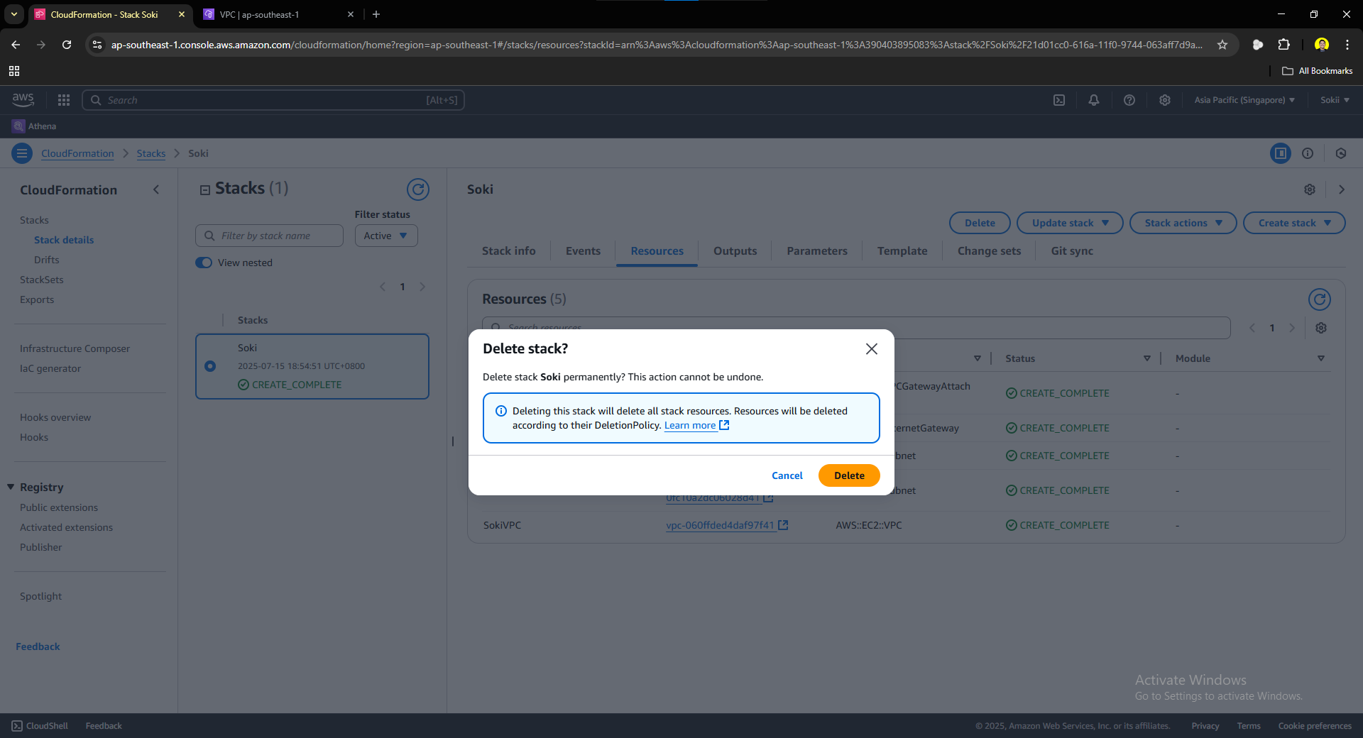 Delete Stack in CloudFormation