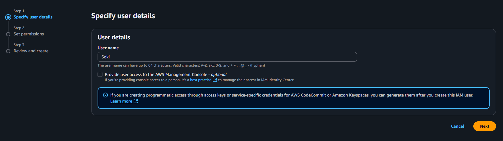 AWS IAM Create User First Step