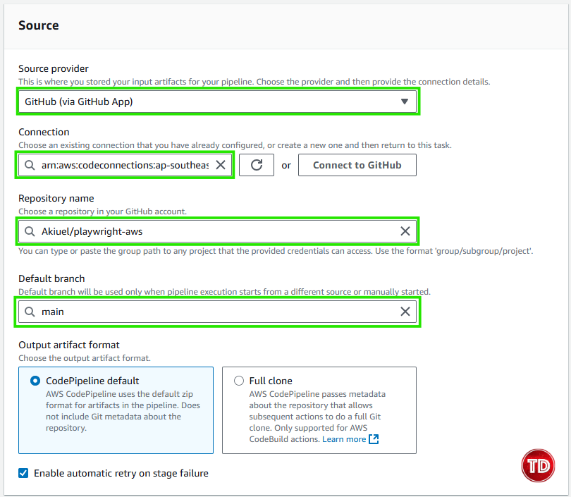 Linking GitHub as Source in your Pipeline