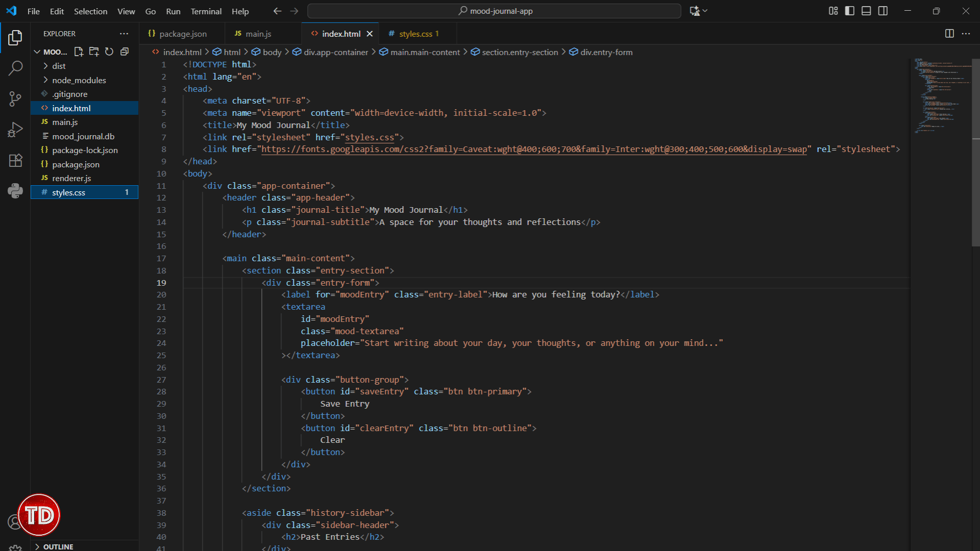 Mood Journal App Create the User Interface
