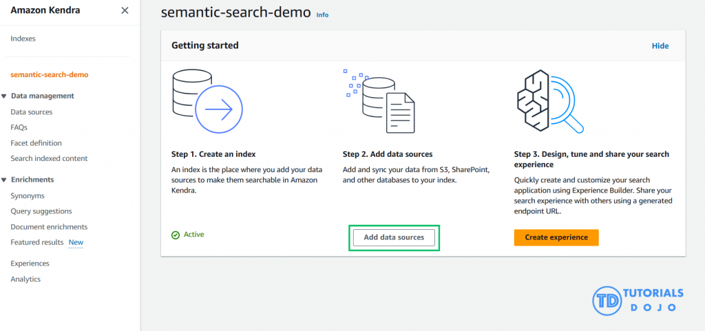 Create Index and add a data source to Index