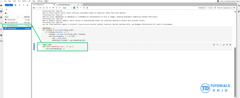 Embeddings converted into JSON