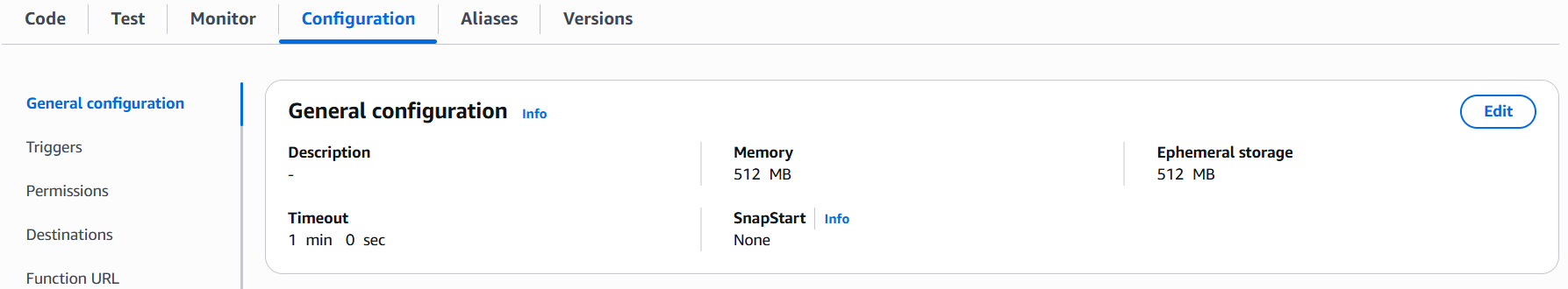 Lamda Function General Configuration