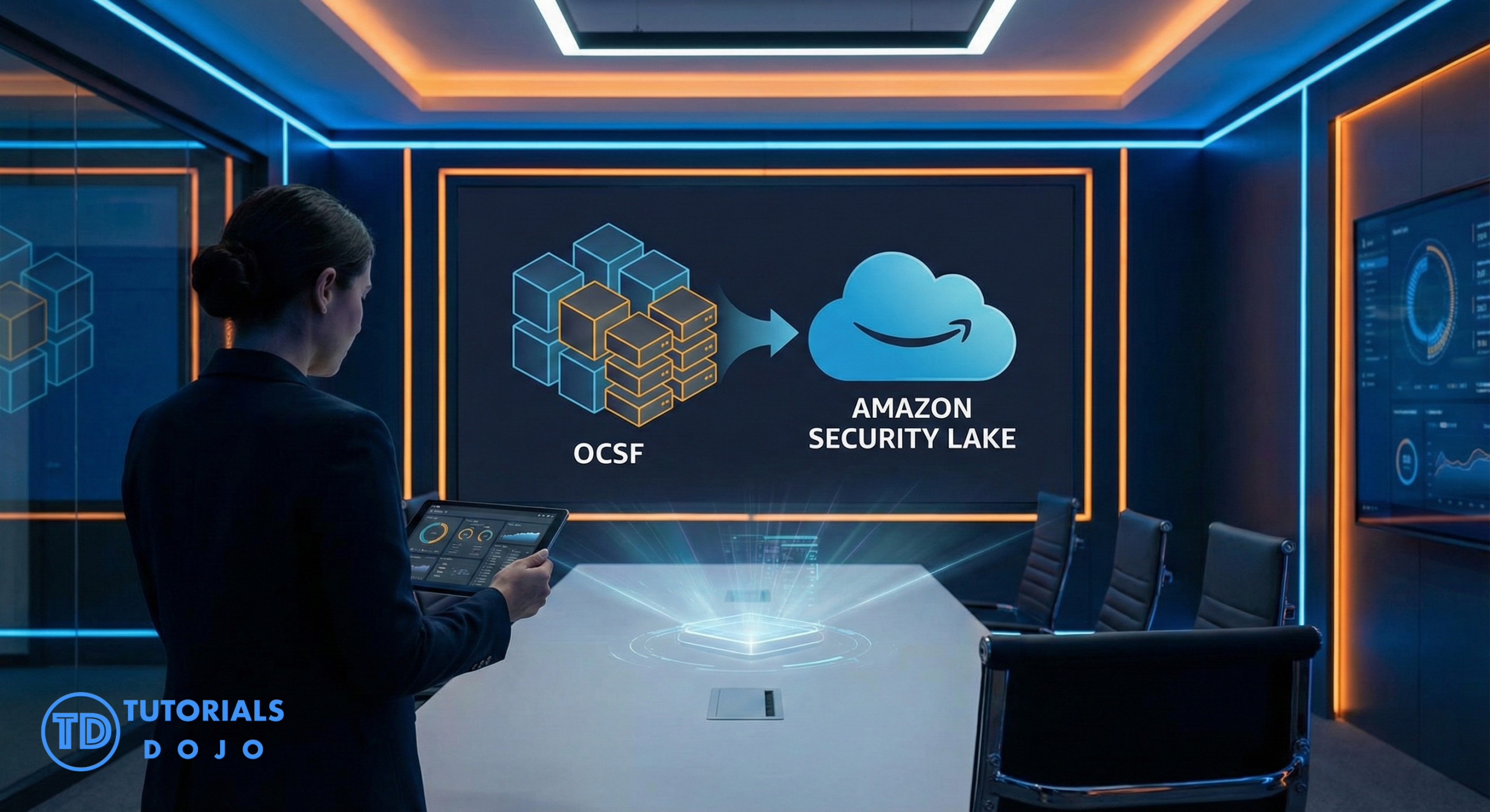 Diagram illustrating how Amazon Security Lake uses the Open Cybersecurity Schema Framework (OCSF) to standardize security data across AWS sources.