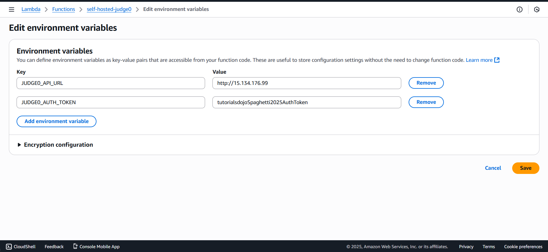 Adding Environment Variables to Lambda Function