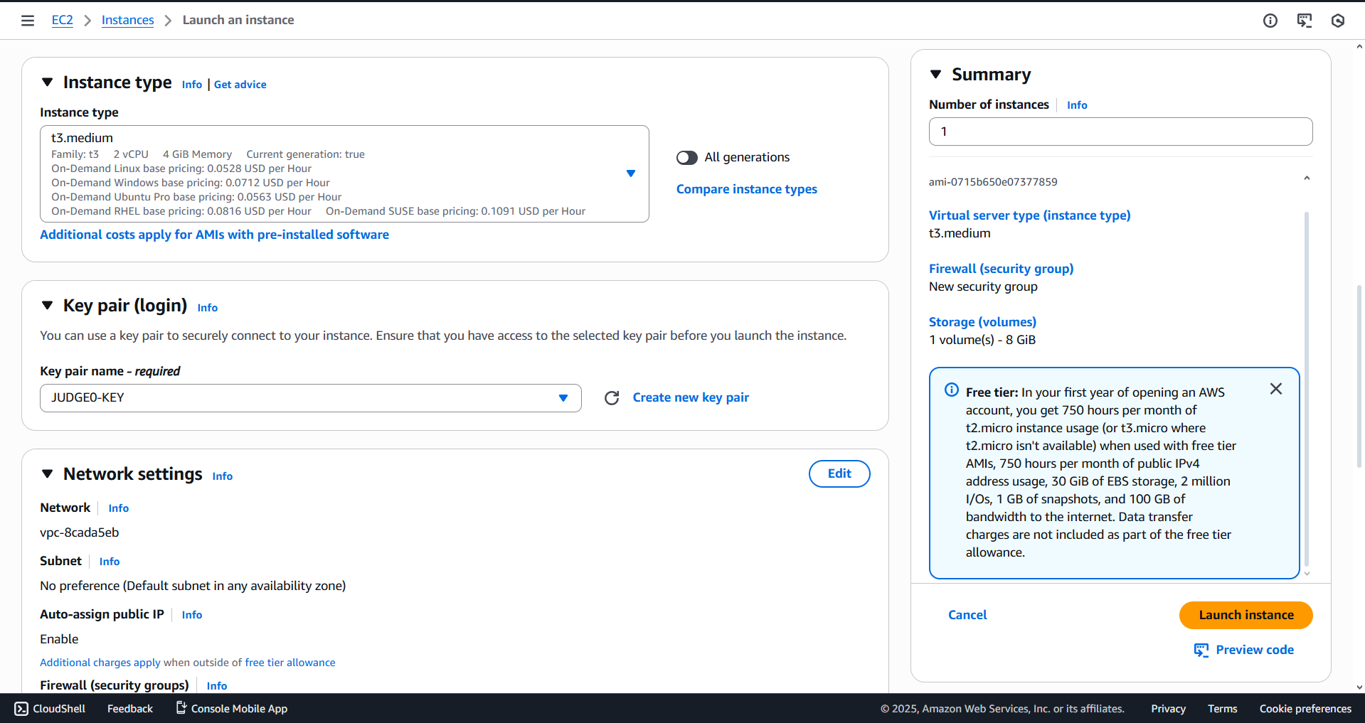 key pair and instance type