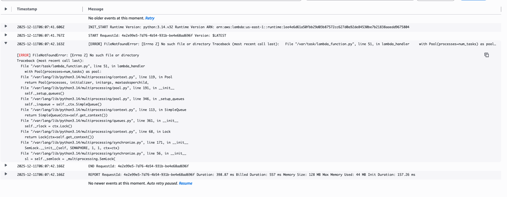 Error in Non Lambda Managed Instance