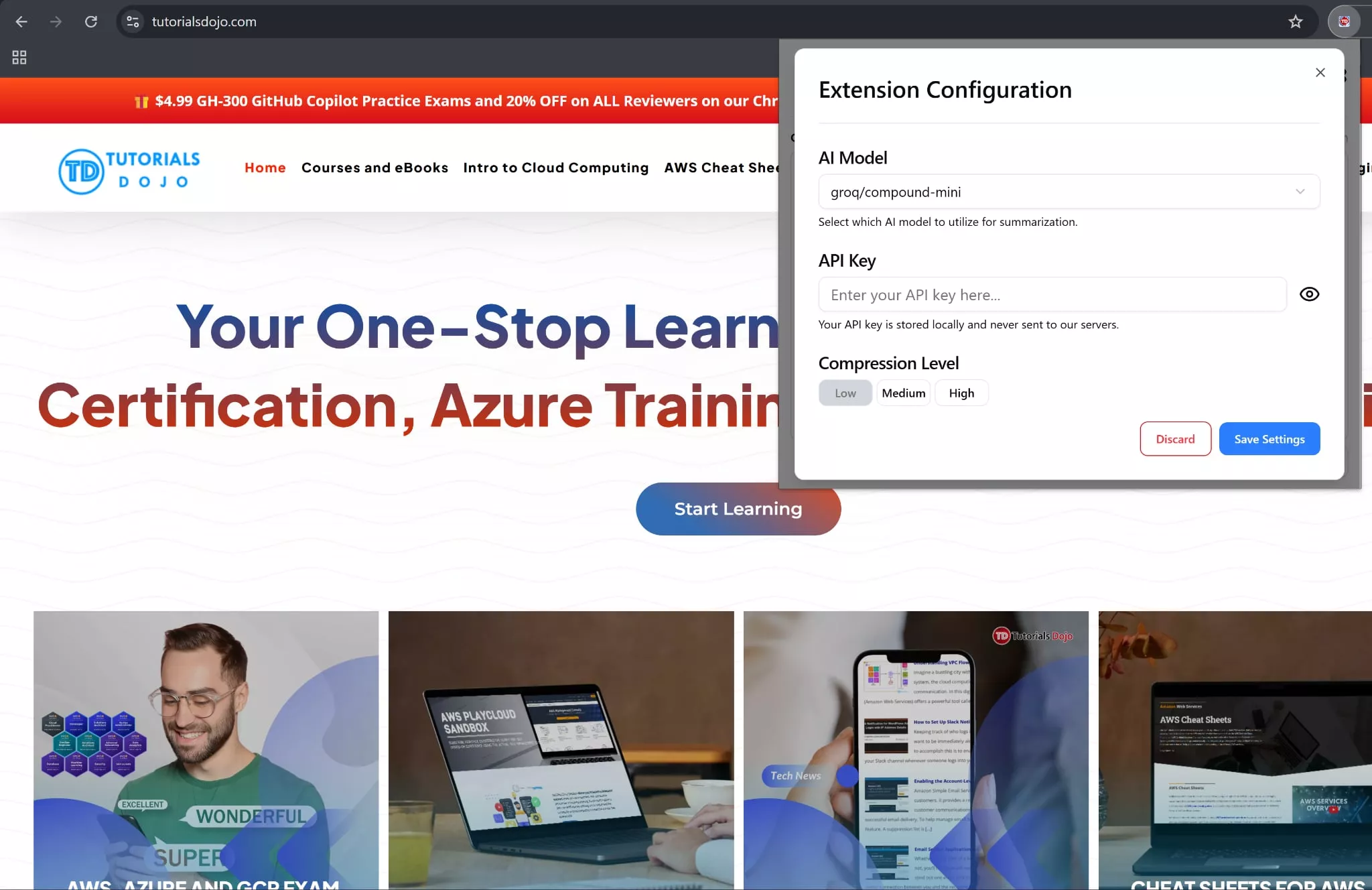 LLM Text Summarizer Popup UI Configuration