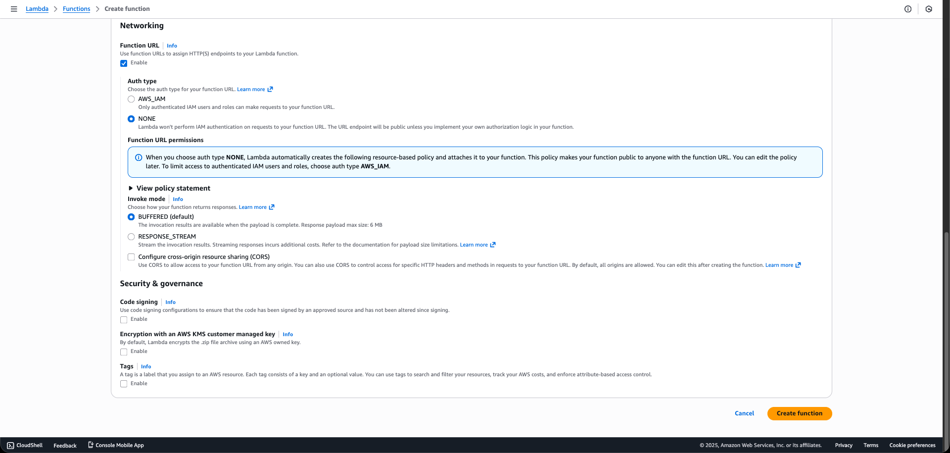 Step 3.4: Enable Function URL