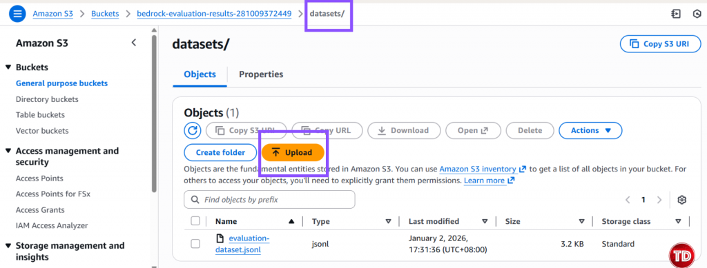 Uploading JSONL evaluation dataset to S3 for Amazon Bedrock LLM-as-a-Judge with Nova Lite