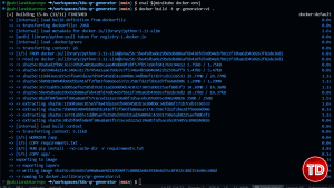 Terminal showing Docker build completing inside the minikube Docker environment.