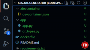 VS Code Explorer showing the full project directory structure.