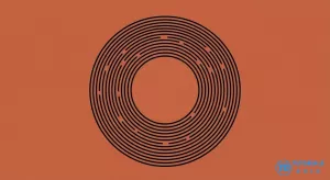 Vinyl abstract art centered on an orange backdrop