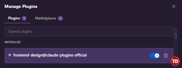 Screenshot of the Plugins tab of Manage Plugins of Claude Code.