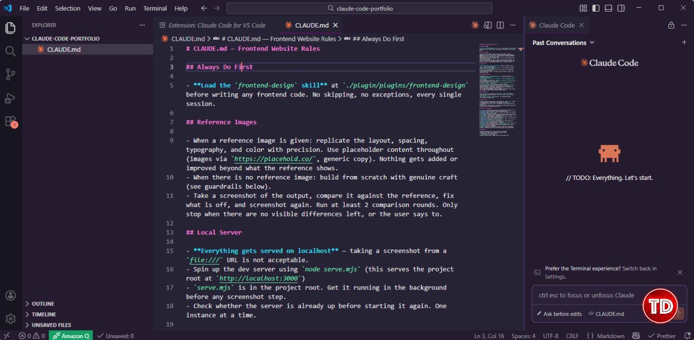 Screenshot of the CLAUDE.md.