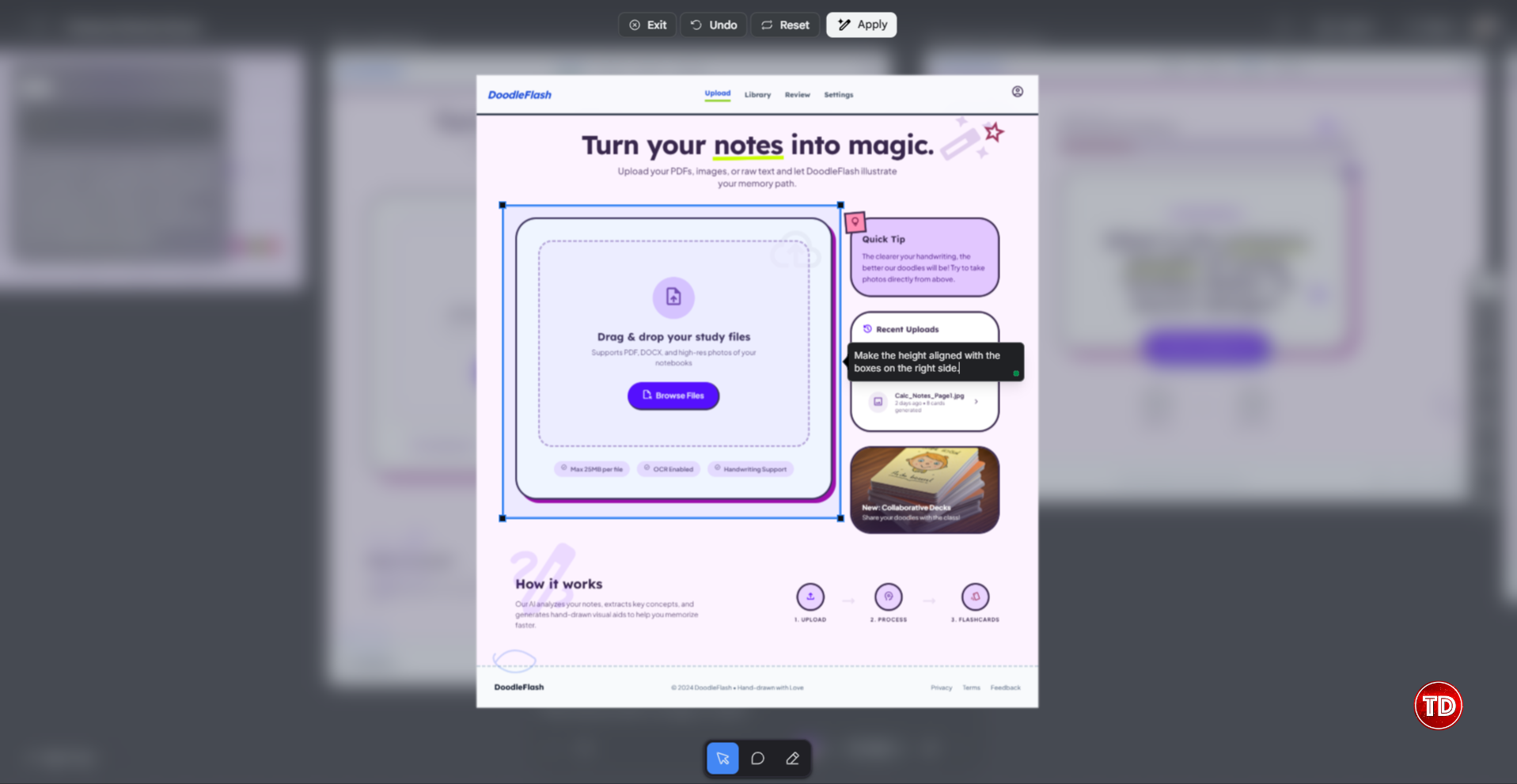 Screenshot of the Annotation feature of Google Stitch.