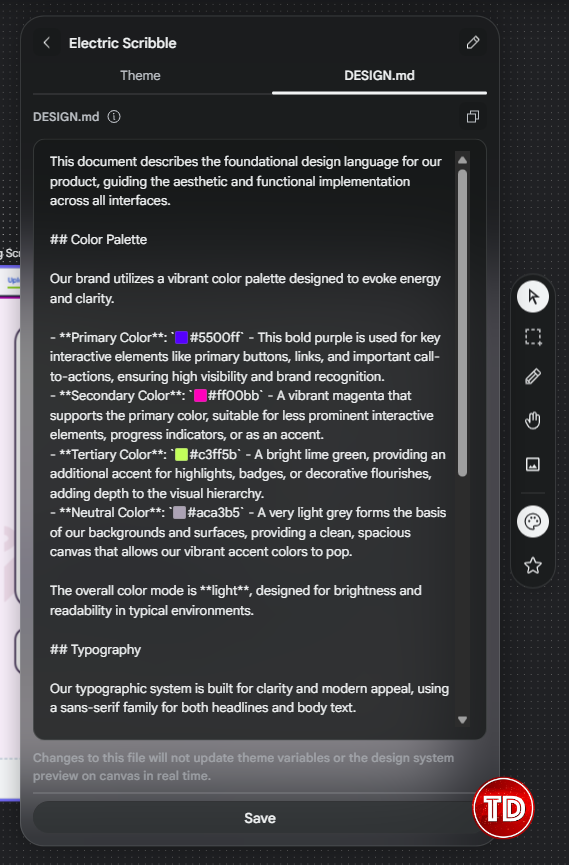 Screenshot of the DESIGN.md.