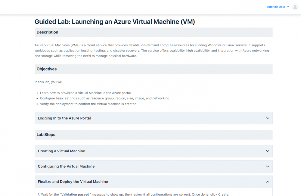 Guided Lab example - Launching an Azure Virtual Machine (VM) in PlayCloud Labs