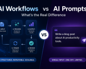 Visual showing difference between AI prompts and AI workflows