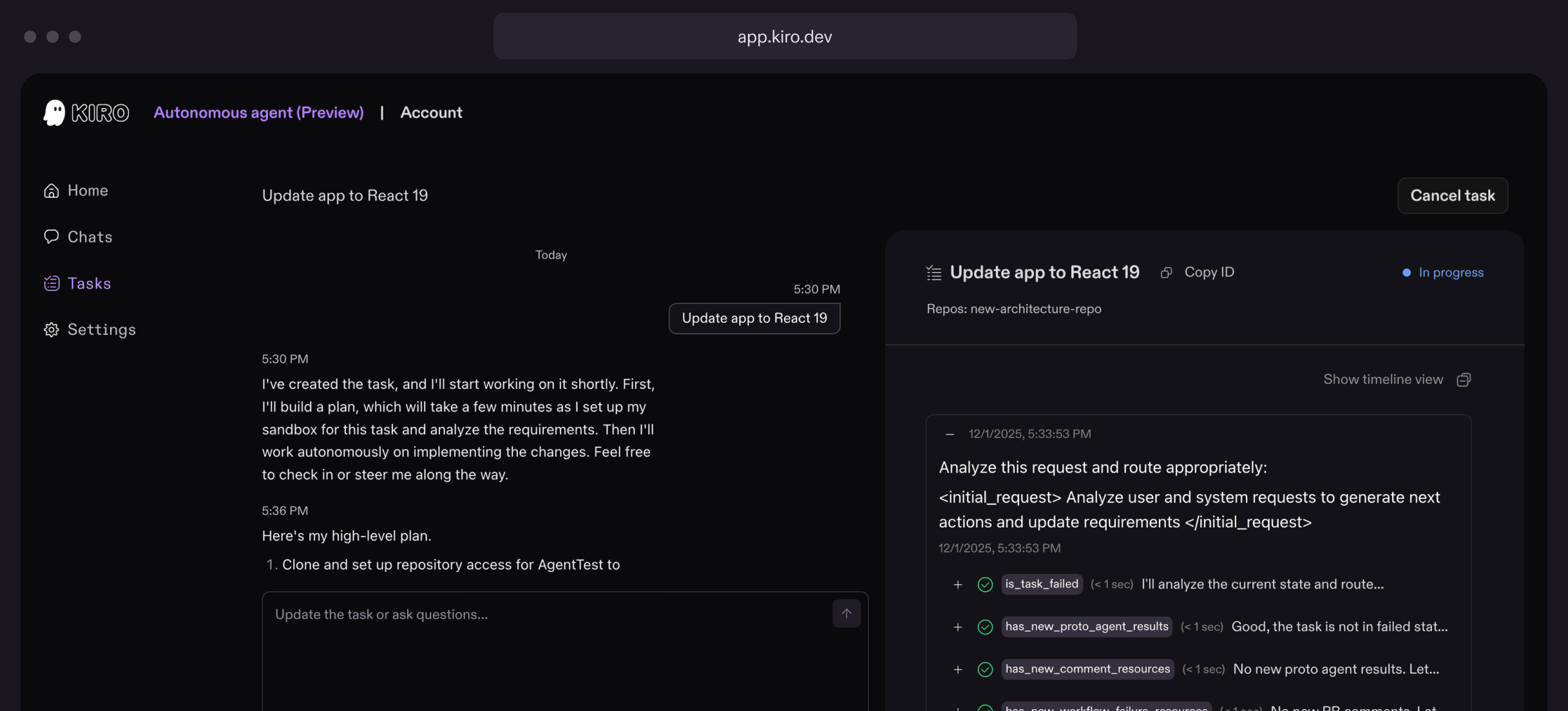 Kiro Autonomous Agent workflow for AWS development