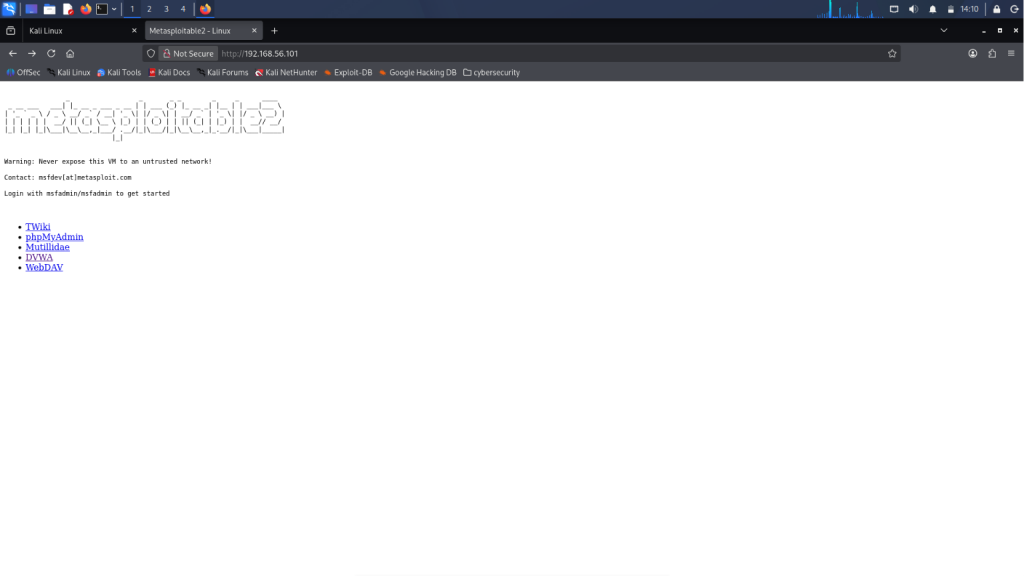 Metasploitable Landing Page