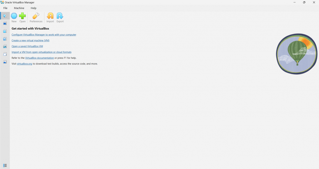 Opening VirtualBox