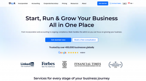 Sleek homepage promoting company incorporation, accounting, compliance, and business support services.